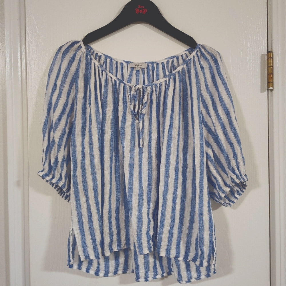 Rails Kirstie Linen Blend Top $168 Blue And White Striped Women's Small Nautical - Picture 4 of 13